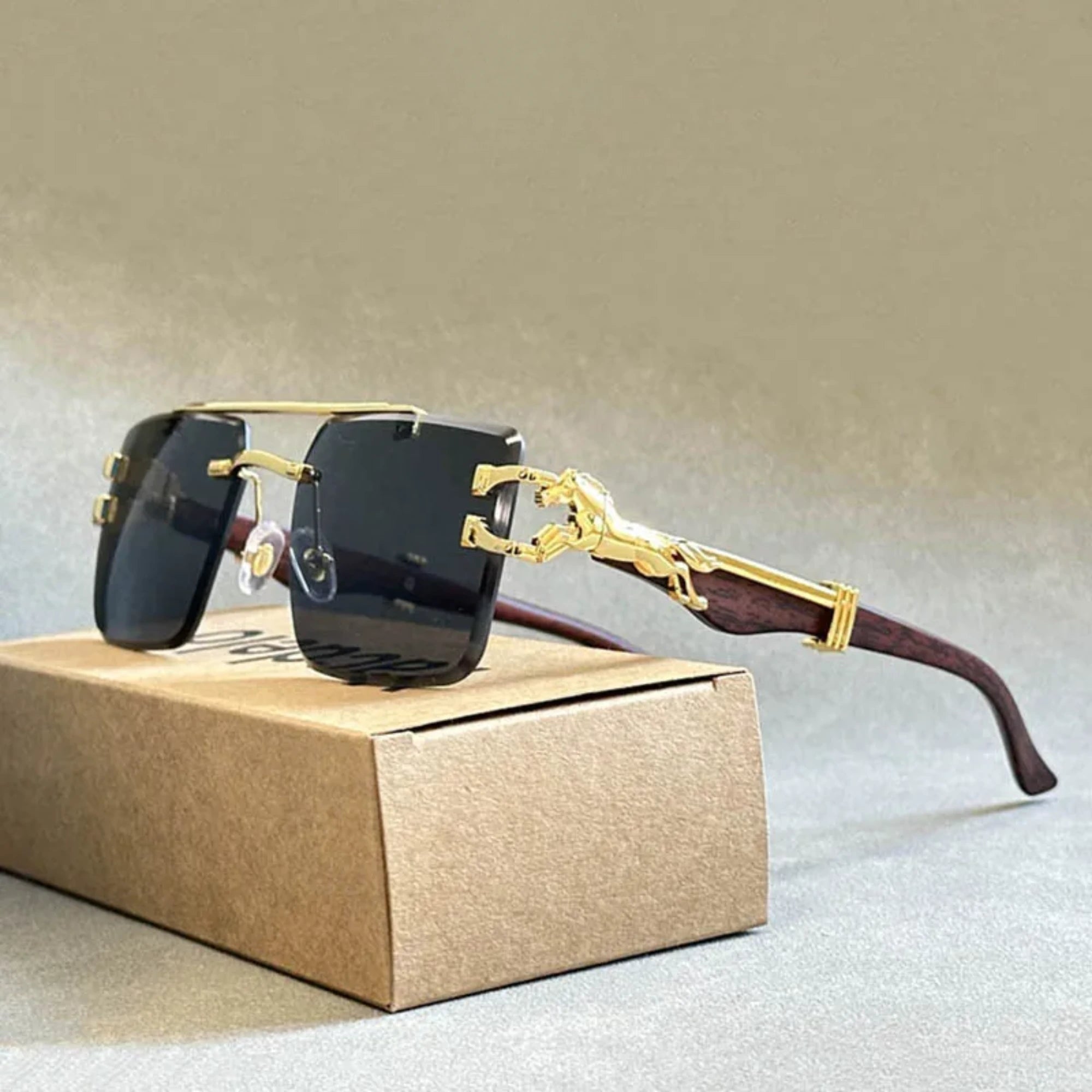 Men’s Square Rimless Sunglasses – Luxury Vintage Designer Style with Modern Fashion Look