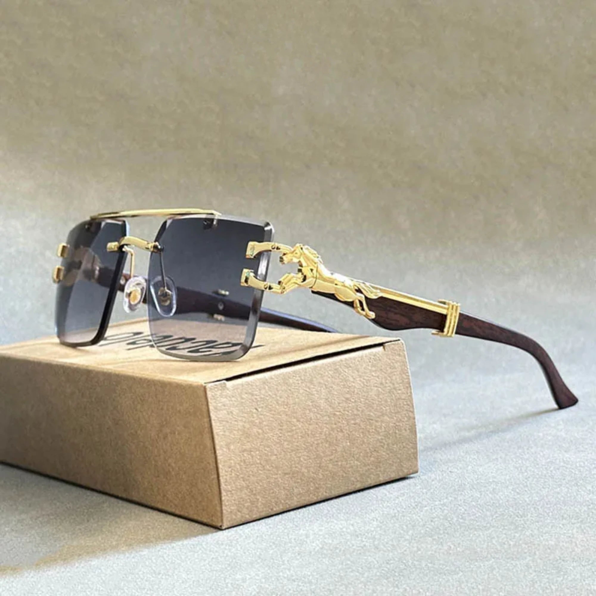 Men’s Square Rimless Sunglasses – Luxury Vintage Designer Style with Modern Fashion Look