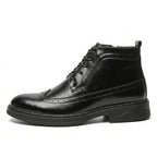 Men’s Low-Top Patent Leather Brogue Boots – Casual, Elegant, Winter, Versatile Flats