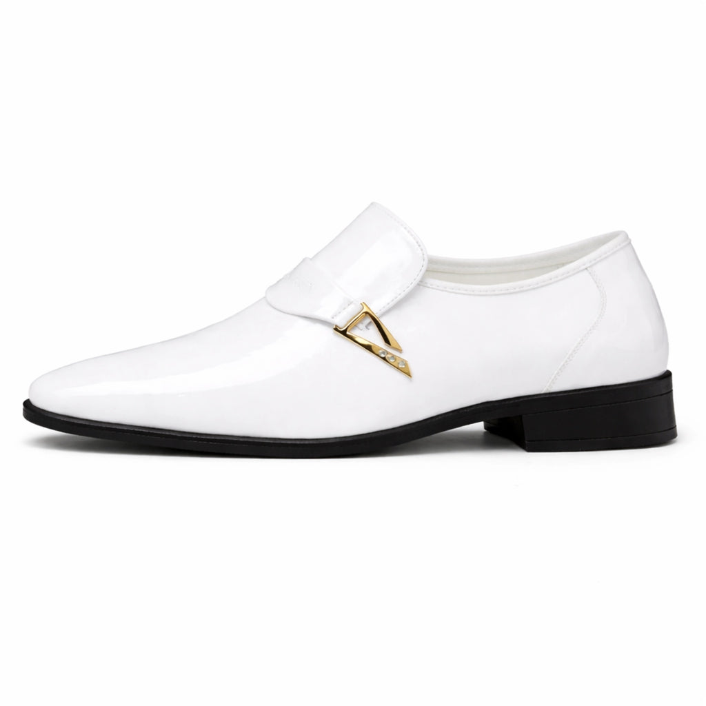 White Leather Classics for Men – New 2025 Patent Leather Business Dress Shoes, Slip-On Party Footwear with Pointed Toe