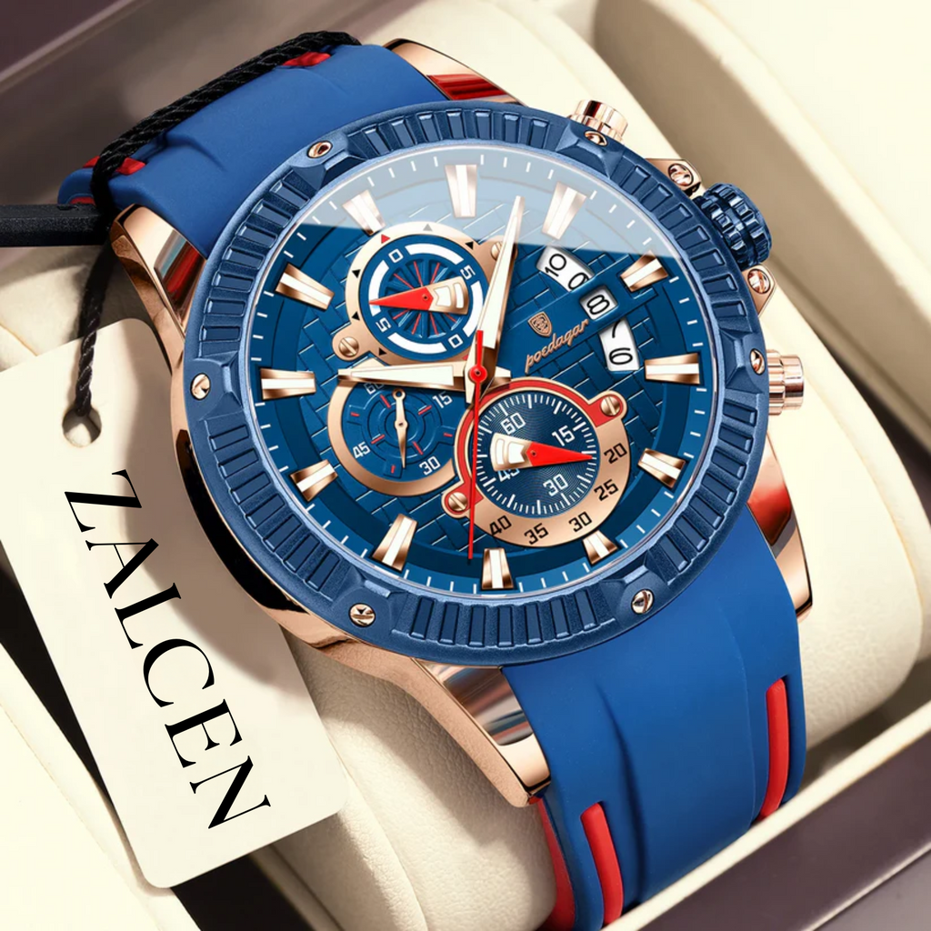 Men’s Sports Quartz Watch – Waterproof, Luminous, Chronograph, Date, Silicone Strap