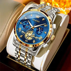Men’s Luxury Quartz Watch – Classic Roman Dial, Flywheel & Moon Phase, Waterproof