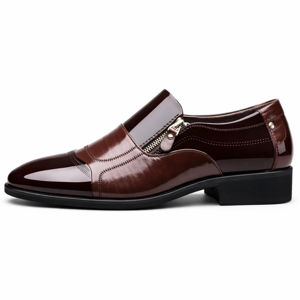 Men’s Classic Leather Shoes with Pointed Toe, Elegant Zipper Design, Comfortable Non-Slip Shoes for Business and Everyday Wear