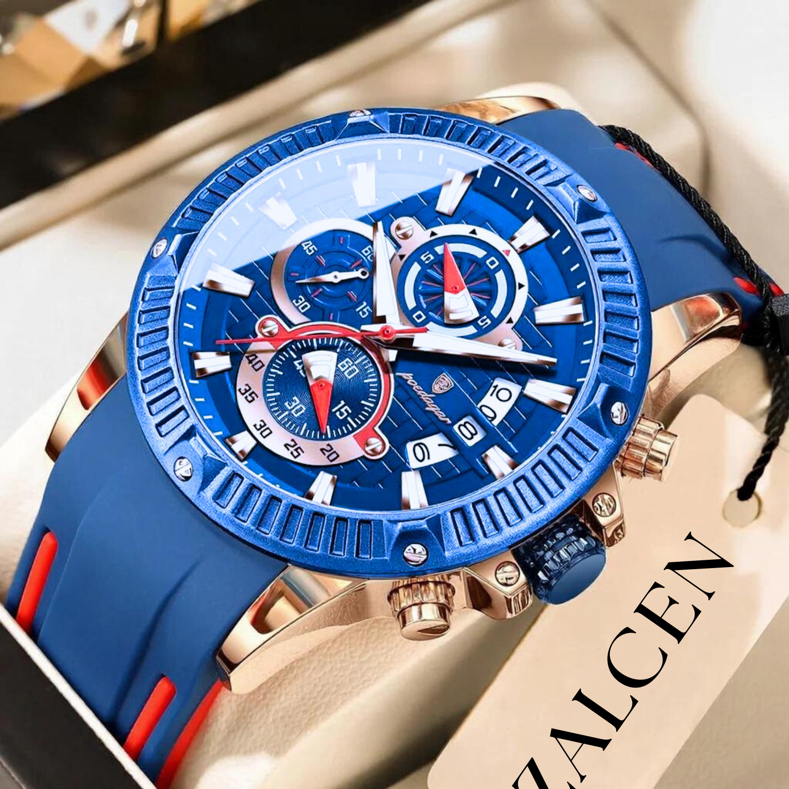 Men’s Sports Quartz Watch – Waterproof, Luminous, Chronograph, Date, Silicone Strap