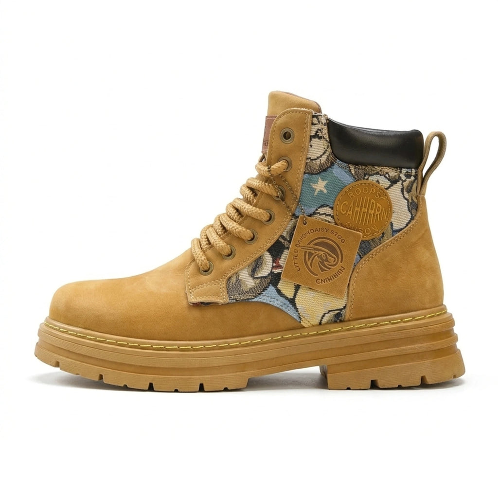 Men’s Low-Top Leather Boots – Motorcycle Style, Comfortable Casual and Outdoor Lace-Up Boots