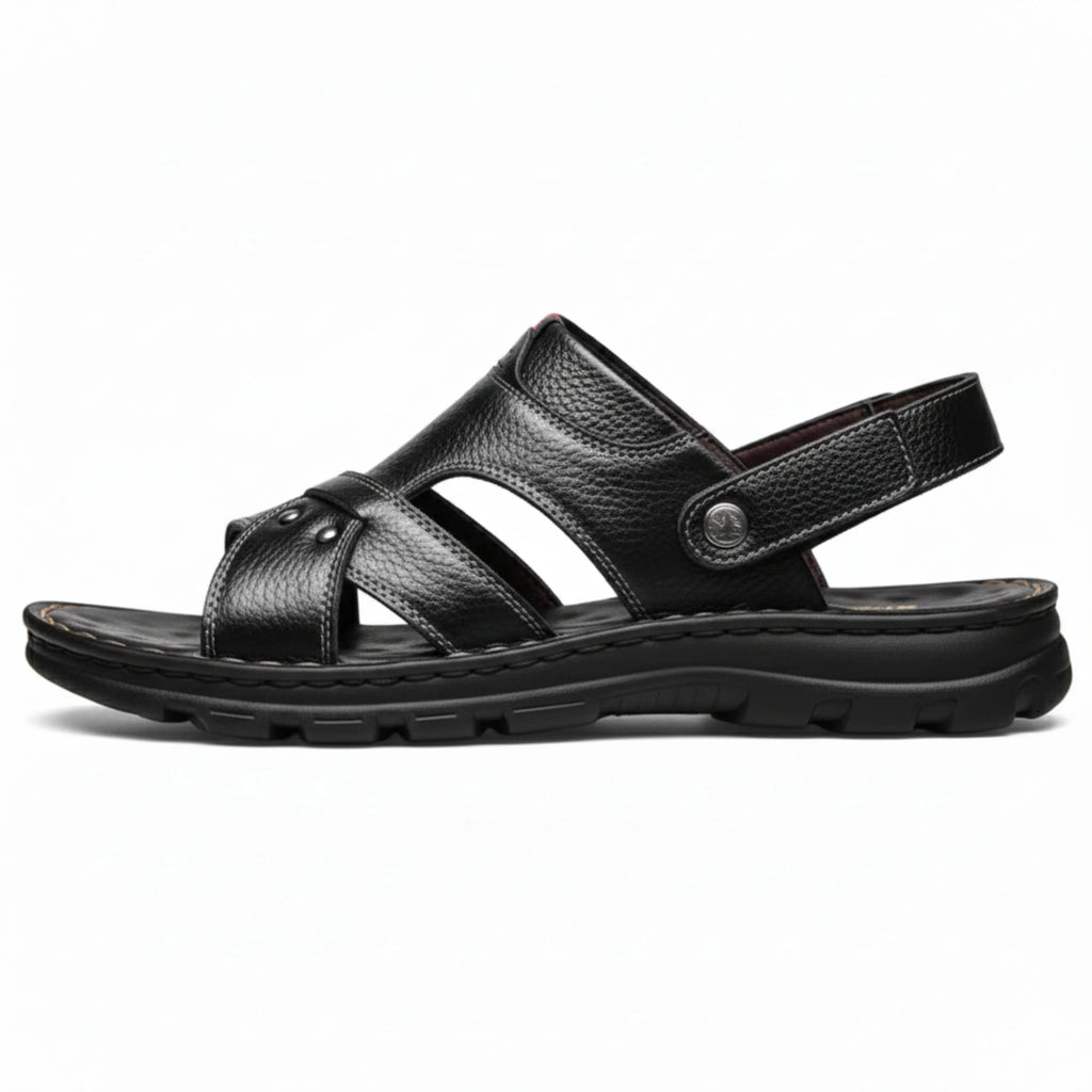 Men’s Genuine Leather Summer Sandals Non-Slip Slip-On Slippers Thick Sole Comfortable Casual Outdoor Shoes