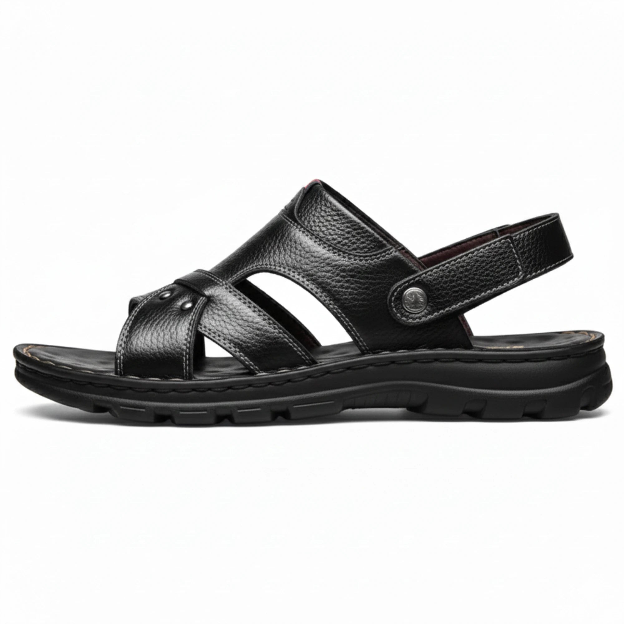 Men’s Genuine Leather Summer Sandals Non-Slip Slip-On Slippers Thick Sole Comfortable Casual Outdoor Shoes