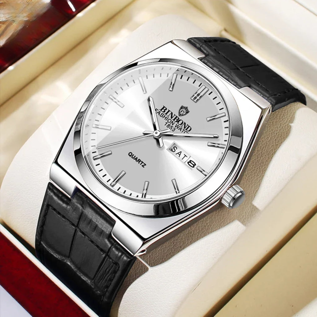 Men’s Luxury Quartz Watch – Fashion Leather Strap, Luminous Hands & Calendar, Waterproof
