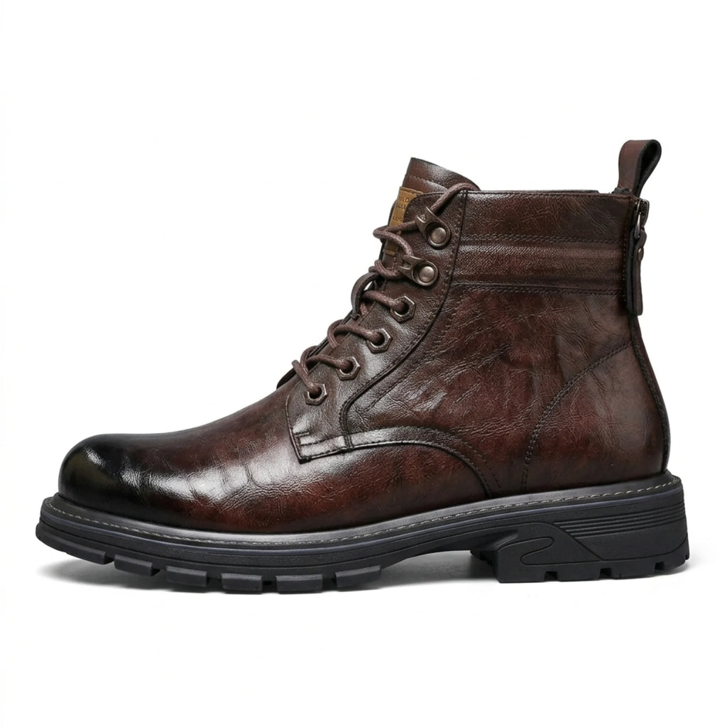Men’s Mid-Top Leather Boots – Soft, Comfortable, Wear-Resistant, Casual and Work Shoes, Durable Sole