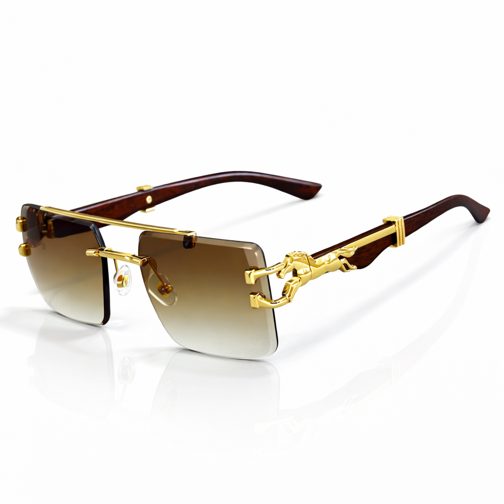 Men’s Square Rimless Sunglasses – Luxury Vintage Designer Style with Modern Fashion Look