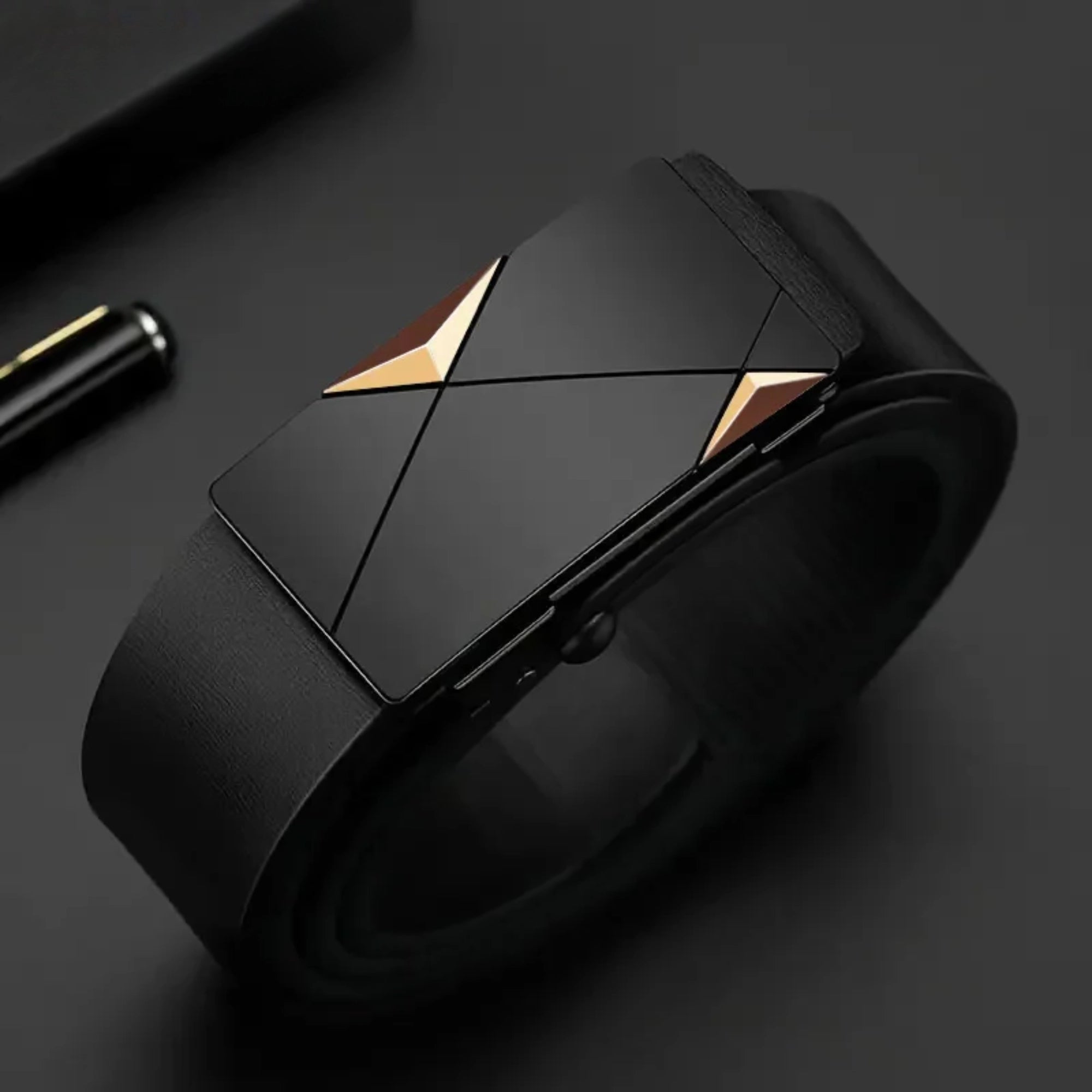 Men’s Luxury Leather Belt with Automatic Buckle – Designer Cowskin Belt, Black, Plus Size