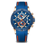 Men’s Sports Quartz Watch – Waterproof, Luminous, Chronograph, Date, Silicone Strap