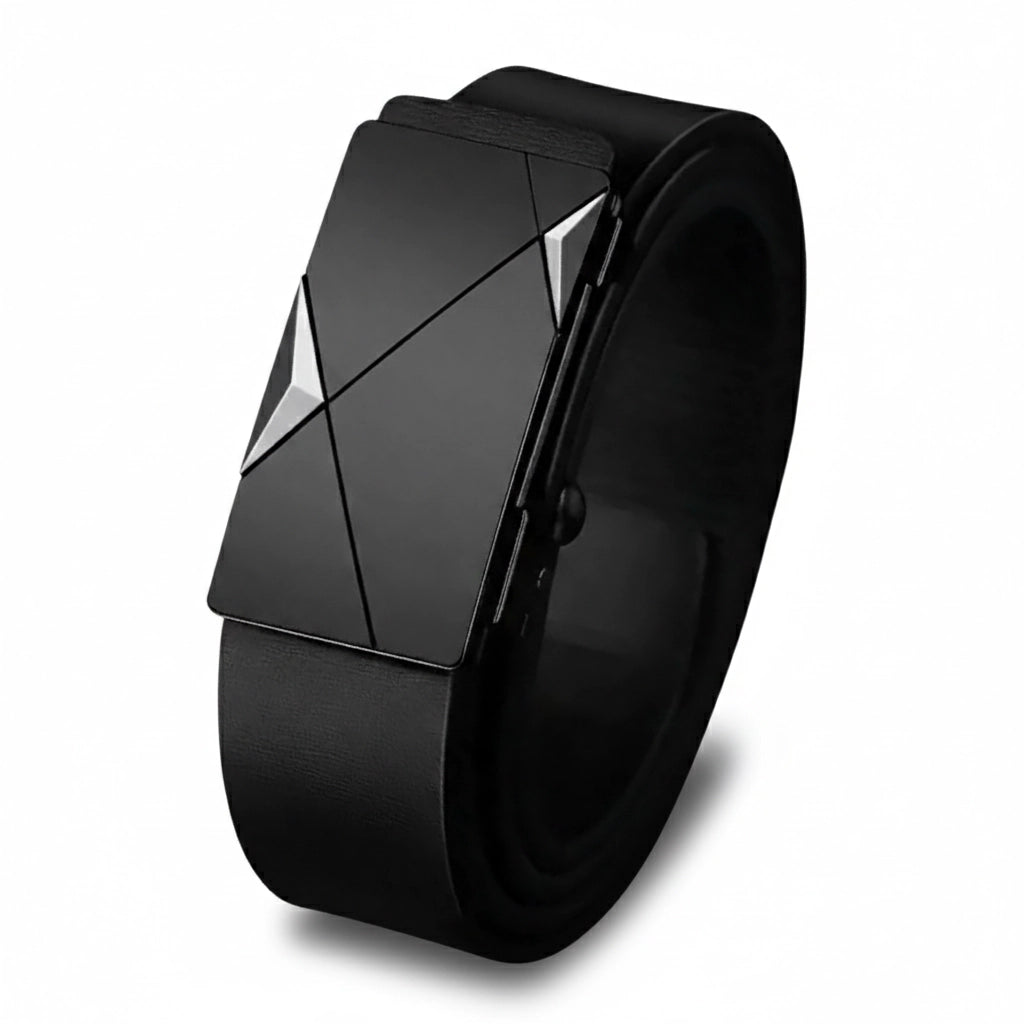 Men’s Luxury Leather Belt with Automatic Buckle – Designer Cowskin Belt, Black, Plus Size