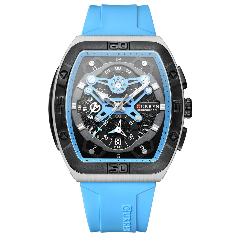 Men’s Luxury Quartz Watch – Business Style with Blue Silicone Band, Luminous Hands and Waterproof Design