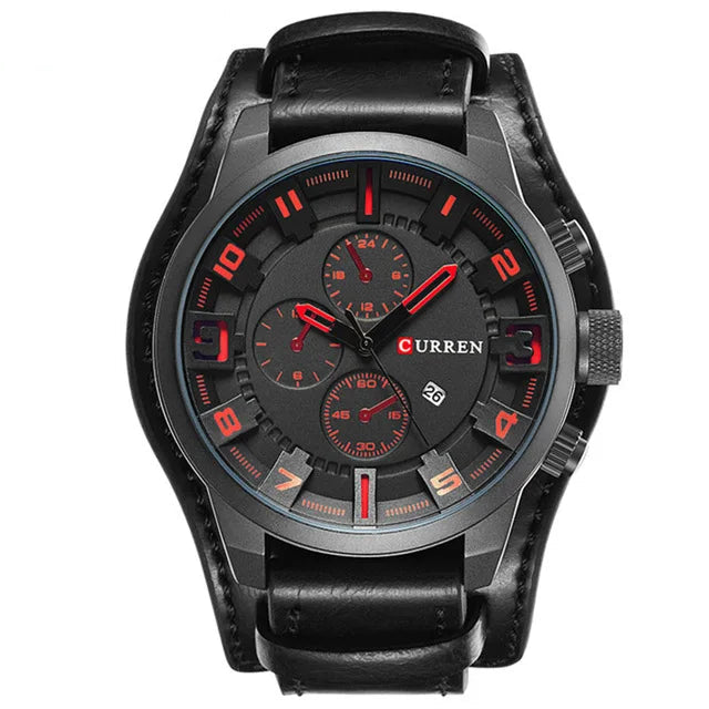 Men’s Luxury Quartz Watch with Leather Strap, Date Display – Sport, Military & Businessa Style