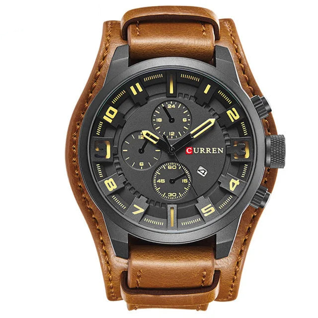 Men’s Luxury Quartz Watch with Leather Strap, Date Display – Sport, Military & Businessa Style