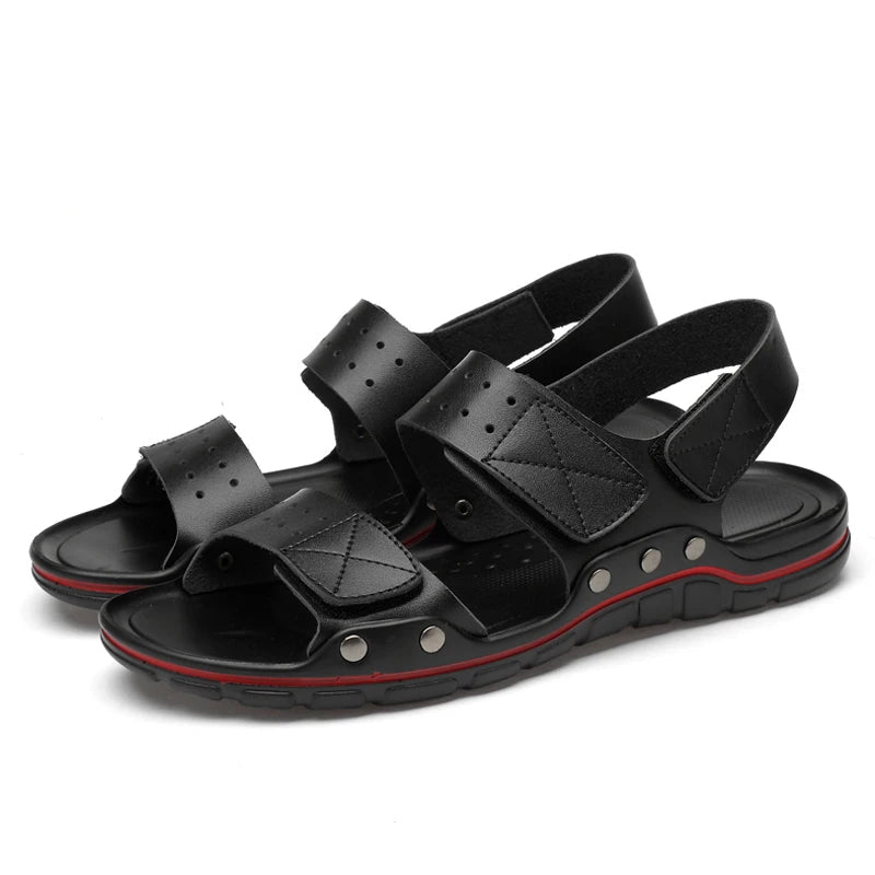 Men’s Premium Leather Casual Sandal – Comfortable Outdoor Walking Shoe with Soft Sole
