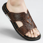 Men’s Genuine Leather Slide Sandals Open-Toe Outdoor Casual Flat Summer Slides