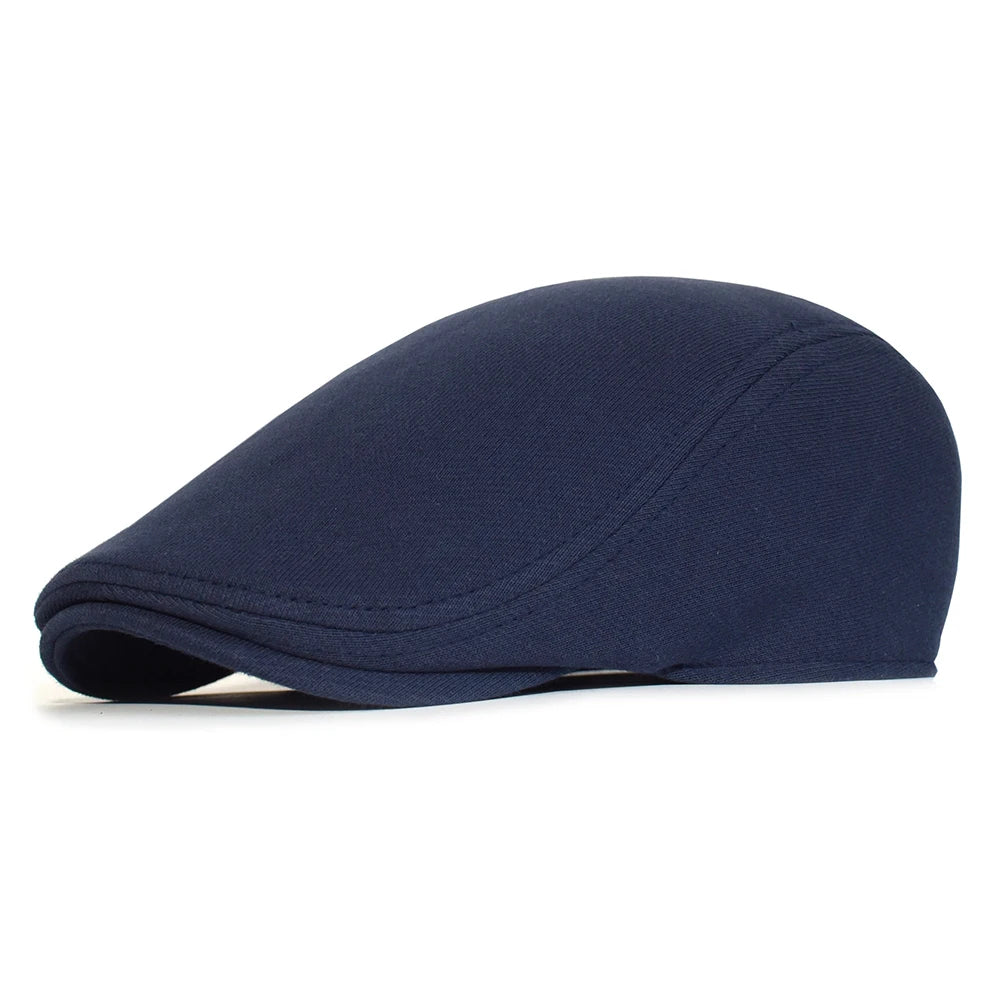 Men’s Cotton Beret – Solid Color Retro Casual Style
