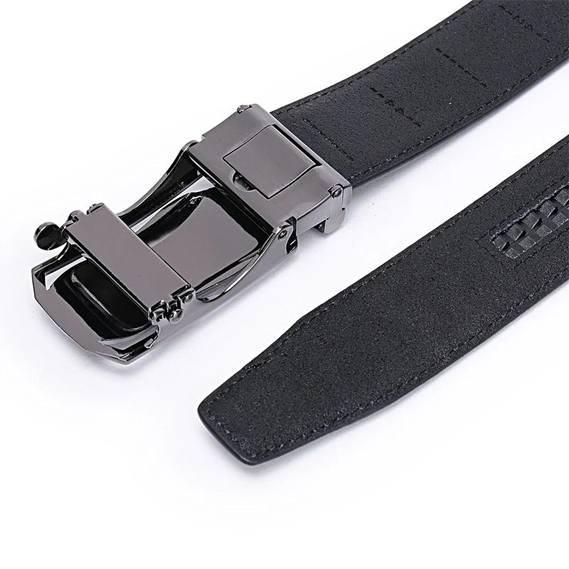 Men’s Leather Ratchet Belt – Dress Belt with Slide Click Automatic Buckle, Plus Size Luxury