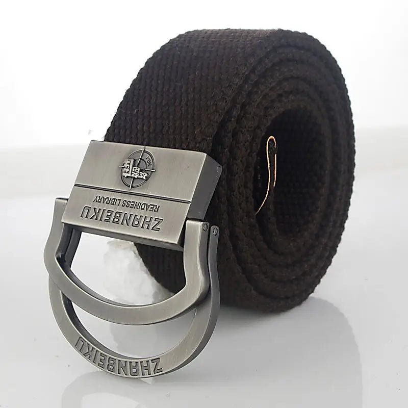 Men & Women Military Canvas Belt – Luxury Double Ring Metal Buckle Tactical Waistband, Jeans & Army Style