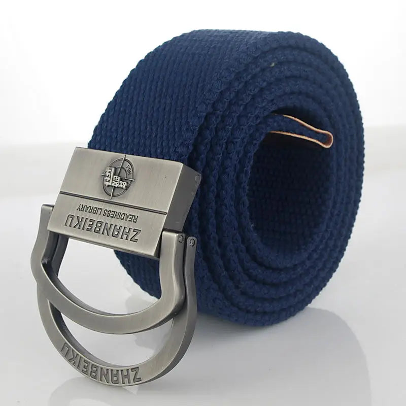 Men & Women Military Canvas Belt – Luxury Double Ring Metal Buckle Tactical Waistband, Jeans & Army Style