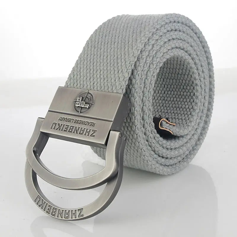 Men & Women Military Canvas Belt – Luxury Double Ring Metal Buckle Tactical Waistband, Jeans & Army Style