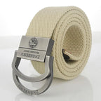 Men & Women Military Canvas Belt – Luxury Double Ring Metal Buckle Tactical Waistband, Jeans & Army Style