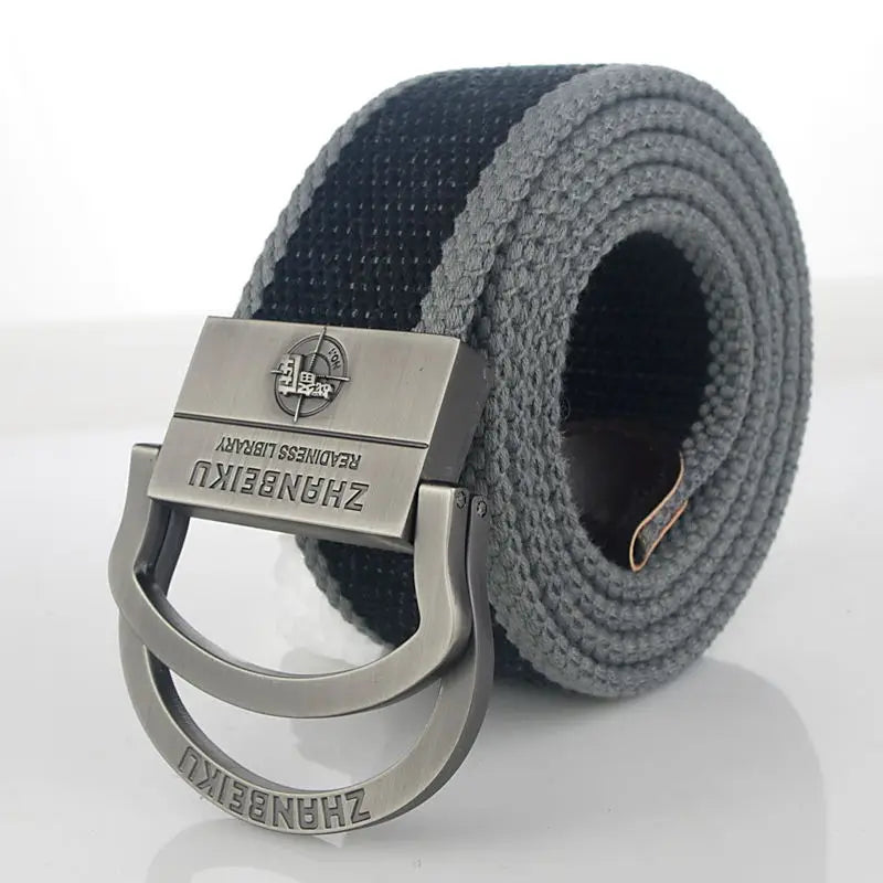 Men & Women Military Canvas Belt – Luxury Double Ring Metal Buckle Tactical Waistband, Jeans & Army Style