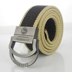Men & Women Military Canvas Belt – Luxury Double Ring Metal Buckle Tactical Waistband, Jeans & Army Style