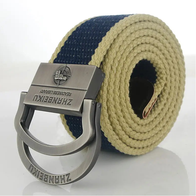 Men & Women Military Canvas Belt – Luxury Double Ring Metal Buckle Tactical Waistband, Jeans & Army Style