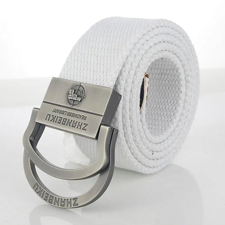 Men & Women Military Canvas Belt – Luxury Double Ring Metal Buckle Tactical Waistband, Jeans & Army Style