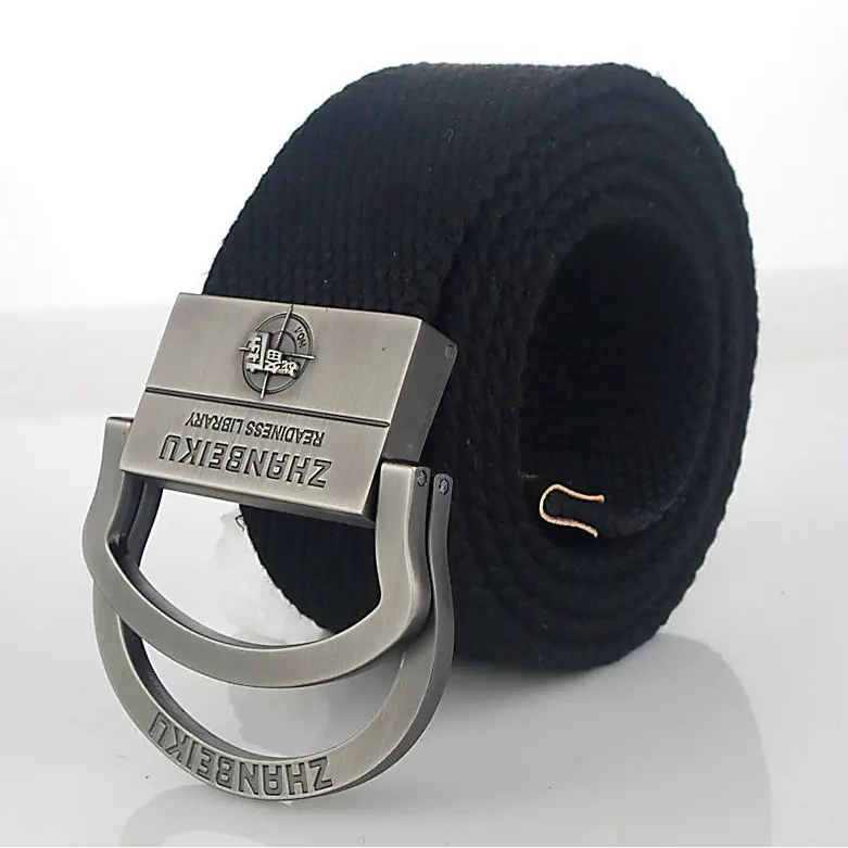 Men & Women Military Canvas Belt – Luxury Double Ring Metal Buckle Tactical Waistband, Jeans & Army Style