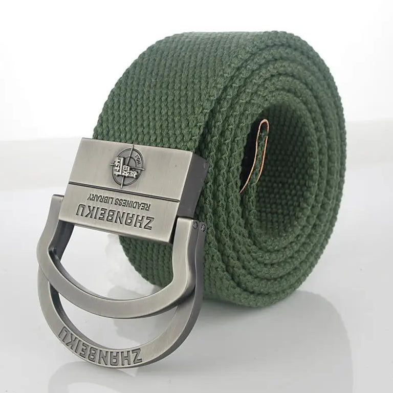 Men & Women Military Canvas Belt – Luxury Double Ring Metal Buckle Tactical Waistband, Jeans & Army Style