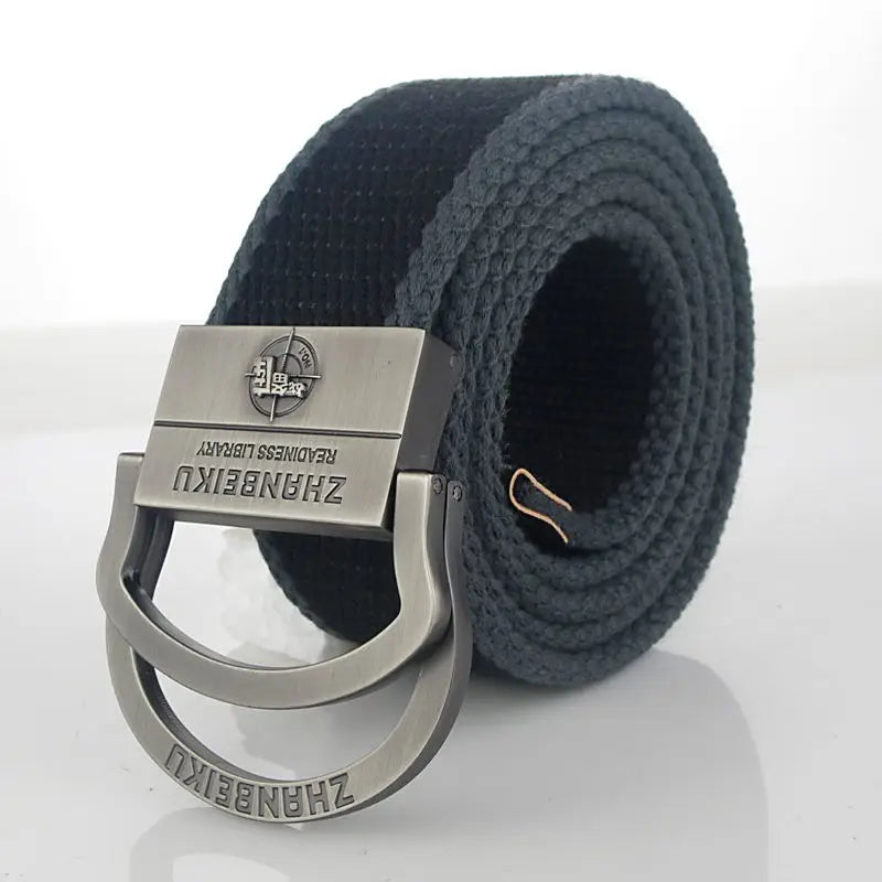 Men & Women Military Canvas Belt – Luxury Double Ring Metal Buckle Tactical Waistband, Jeans & Army Style