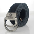 Men & Women Military Canvas Belt – Luxury Double Ring Metal Buckle Tactical Waistband, Jeans & Army Style