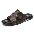 Men’s Genuine Leather Slide Sandals Open-Toe Outdoor Casual Flat Summer Slides