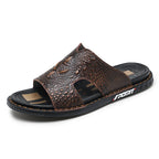 Men’s Genuine Leather Slide Sandals Open-Toe Outdoor Casual Flat Summer Slides