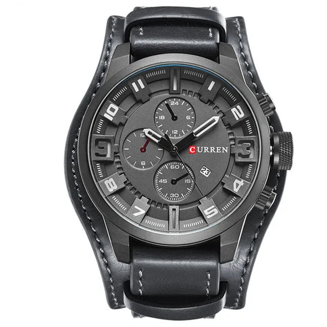 Men’s Luxury Quartz Watch with Leather Strap, Date Display – Sport, Military & Businessa Style