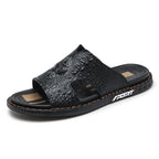 Men’s Genuine Leather Slide Sandals Open-Toe Outdoor Casual Flat Summer Slides