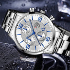 Men’s Luxury Business Quartz Watch with Leather Strap, Stainless Steel Case, Luminous Display & Calendar