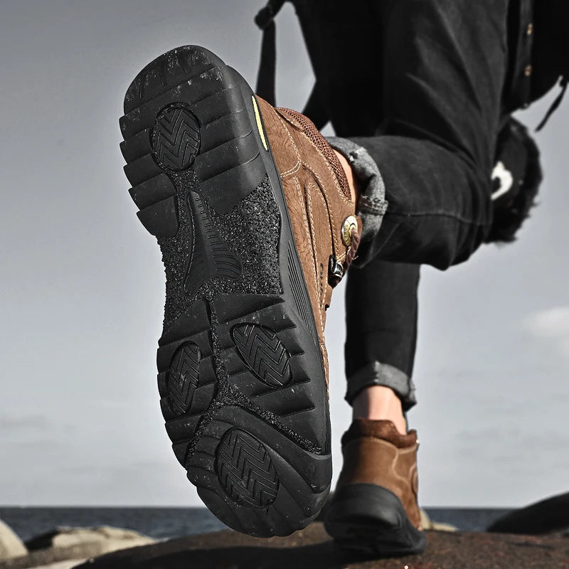 Men’s Black Genuine Leather Boots – Comfortable, Luxury, Outdoor Hiking and Casual Winter Shoes
