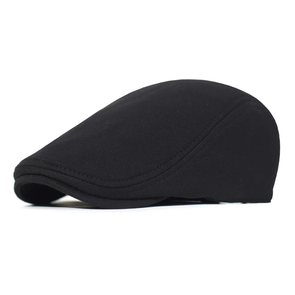 Men’s Cotton Beret – Solid Color Retro Casual Style