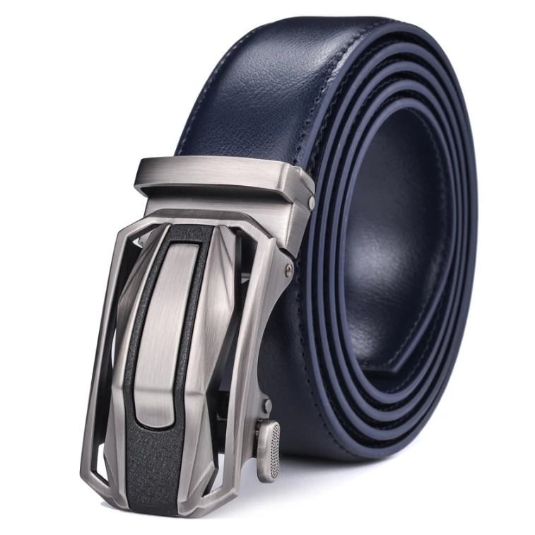 Men’s Leather Ratchet Belt – Dress Belt with Slide Click Automatic Buckle, Plus Size Luxury