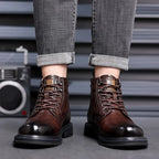 Men’s Mid-Top Leather Boots – Soft, Comfortable, Wear-Resistant, Casual and Work Shoes, Durable Sole