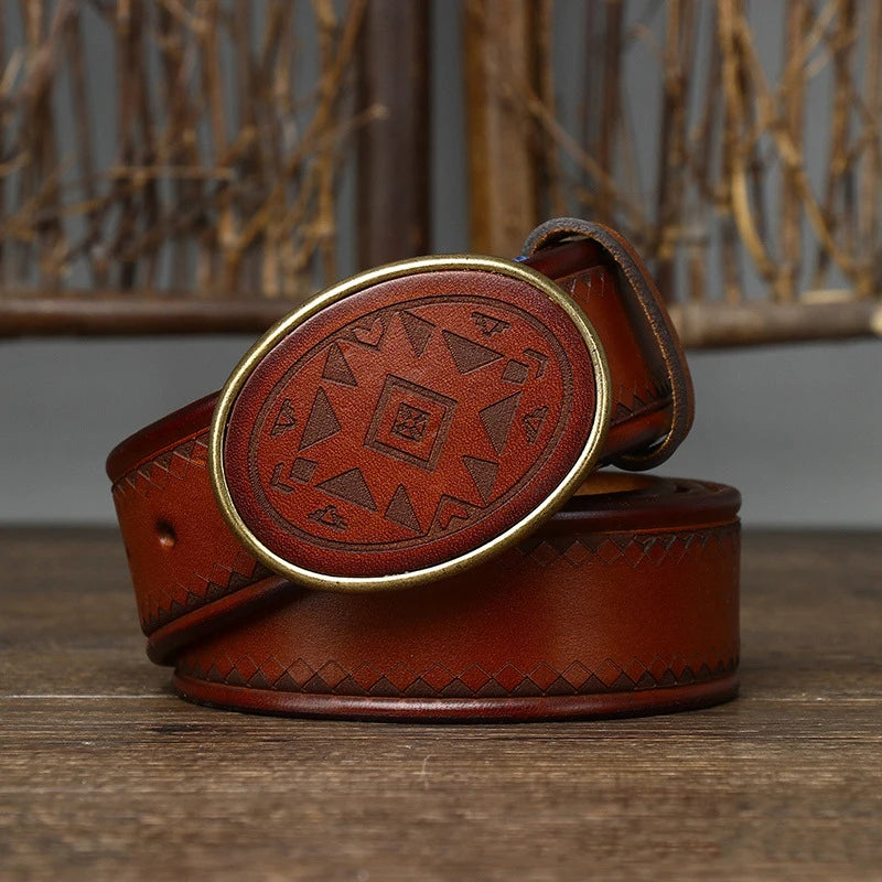 Men’s High-Quality Genuine Leather Belt – Luxury Smooth Buckle, Pure Cowhide with Laser Engraving, Casual Jeans Strap