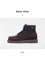 Men’s Retro Low-Top Work Boots – Cow Suede Leather Lace-Up Boots, Chunky Sole, Comfortable Autumn Winter Boots