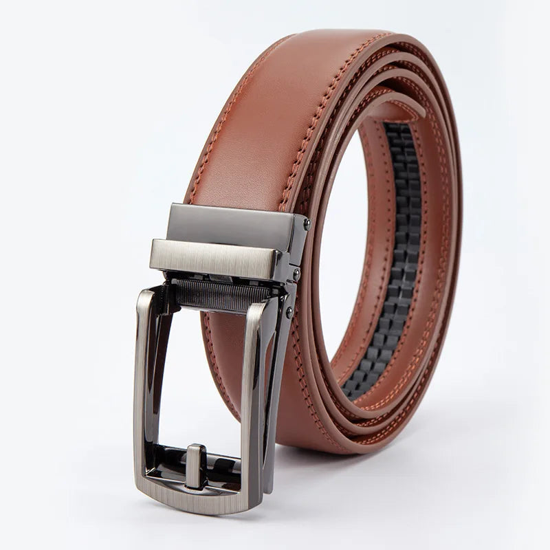 Men’s Leather Belt – Classic Business Cowhide Belt with Alloy Automatic Buckle, Two-Layer Durable Design, Versatile Fashion Accessory