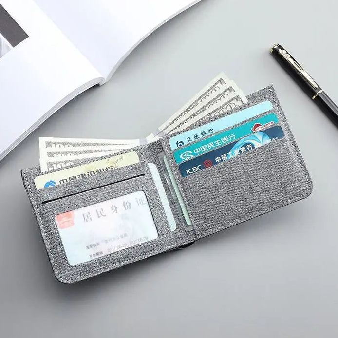 Men’s Canvas Wallet – Short Card Holder and Money Bag, ID/Photo/Bank Card Organizer