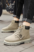 Men’s Leather High-Top Boots – Fashion Motorcycle Ankle Boots, Winter & Spring Casual Lace-Up Footwear